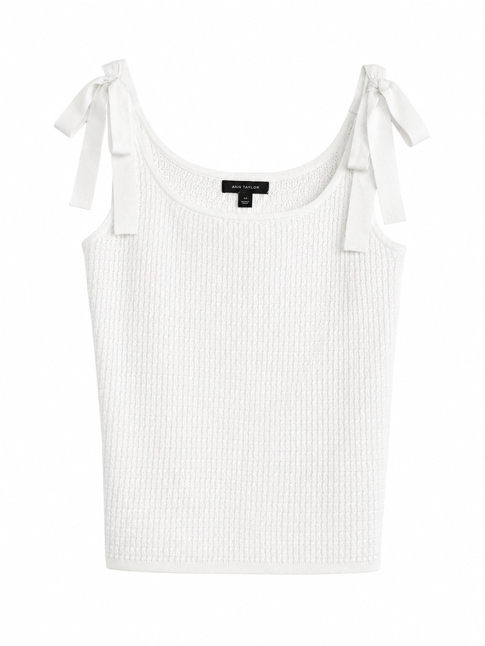 Ann Taylor Women’s White Waffle Knit Tie Strap Tank Top. Size Small